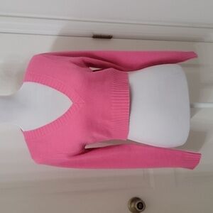 Divided Size S Bright Pink Cropped V Neck, Long Sleeve Sweater, Exc. Used Cond.